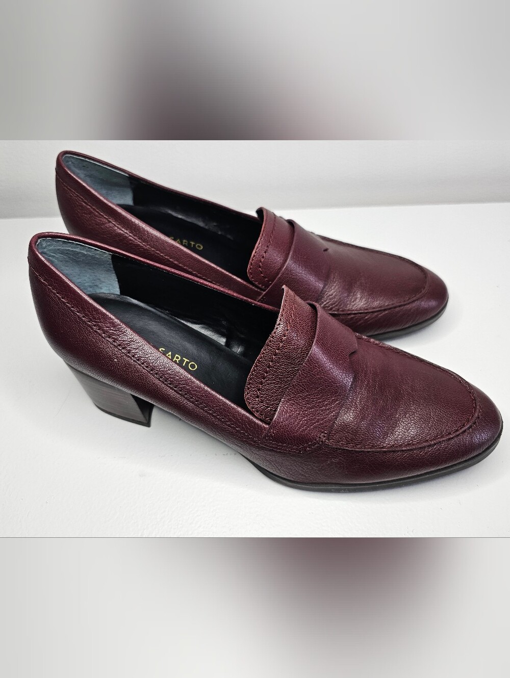 Franco Sarto Dark Wine Red Heeled Loafer Pumps Block Heel